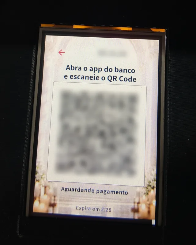 Tela com o QR Code do Pix aguardando pagamento